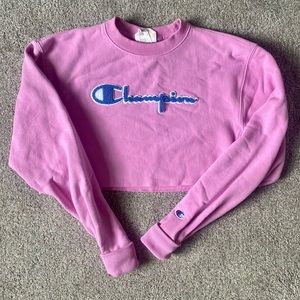 Pink Champion Cropped Reverse Weave Sweatshirt